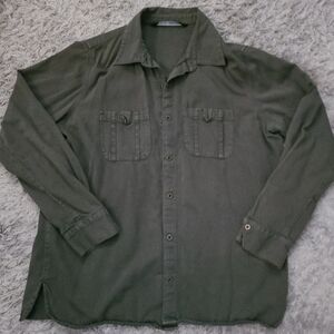 Zara Basic Olive Green Button-Up Shirt – Size Large